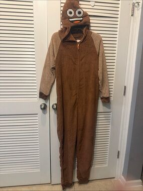 Kids Brown Poop Emoji Hooded Footie - Cozy One-Piece.  Worn once
